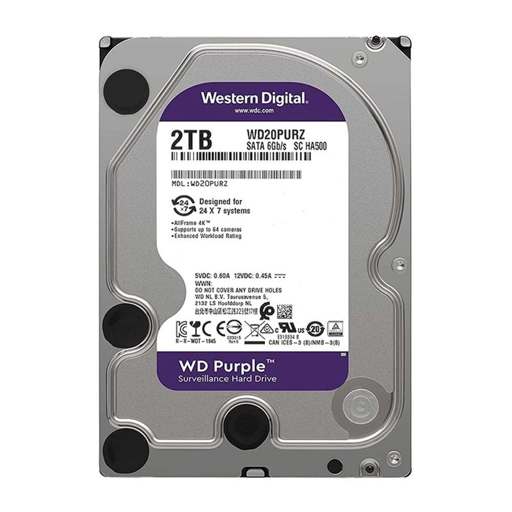 WD 2 TB PURPLE 3,5 INCH 64MB SATA3 WD20PURZ 7/24 GUV