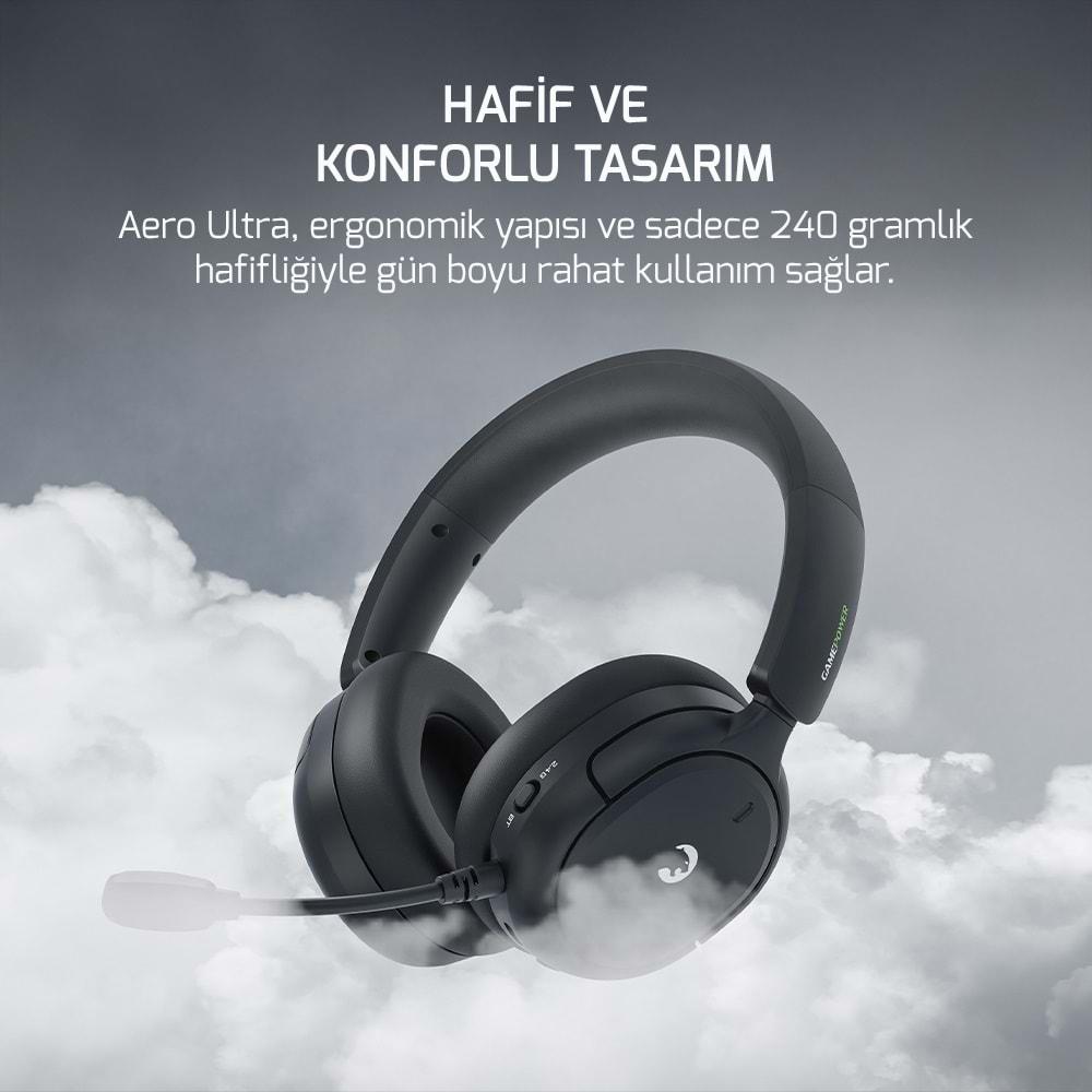 GamePower Aero Ultra Siyah Triple Mode (Kablosuz/Bluetooth/2.4G) Gaming (Oyuncu) Kulaklık