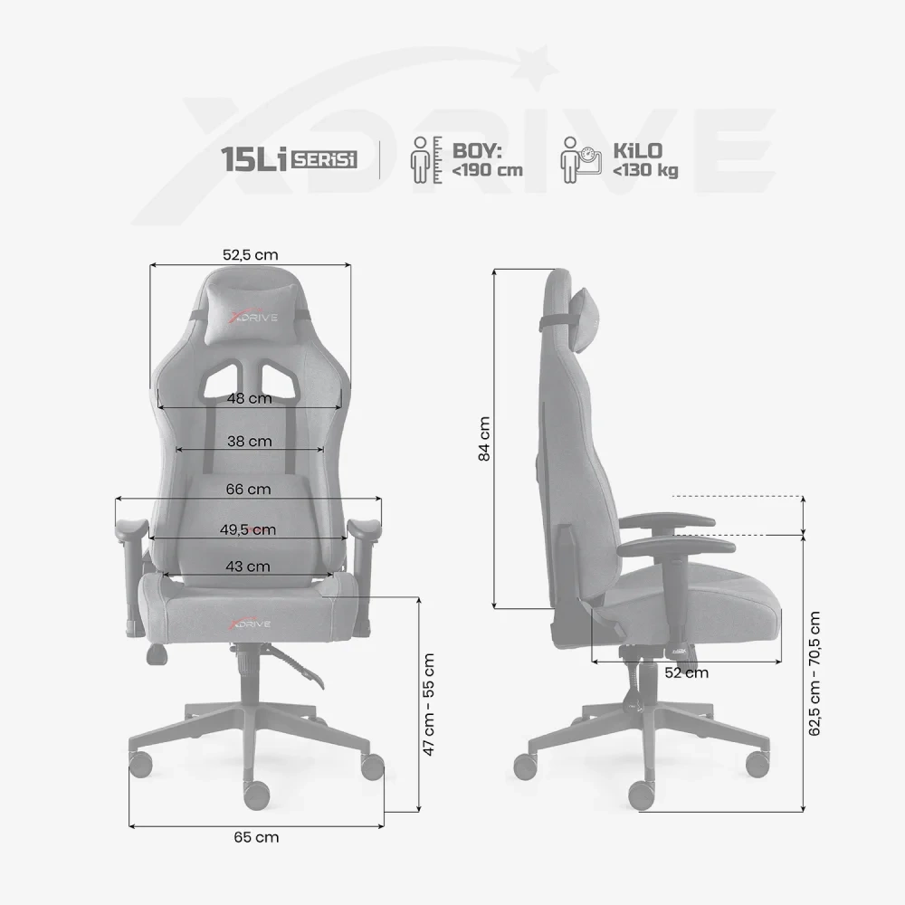 XDRIVE GAMING CHAIR 15LI PLUS SİYAH KUMAŞ