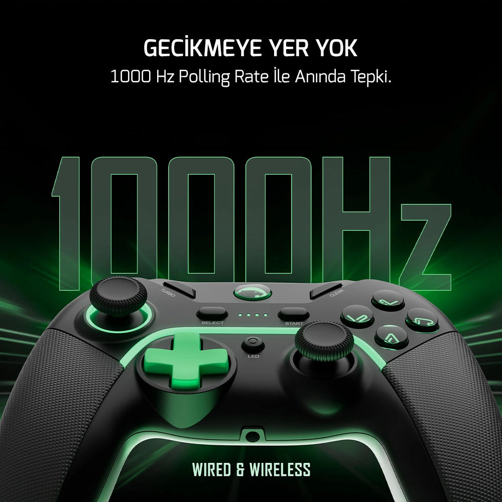 GamePower Vitrus Hall Effect Joystickli Kablosuz Gamepad (2.4G/Bluetooth) (PC Uyumlu)