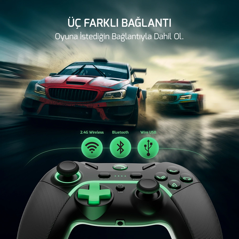 GamePower Vitrus Hall Effect Joystickli Kablosuz Gamepad (2.4G/Bluetooth) (PC Uyumlu)