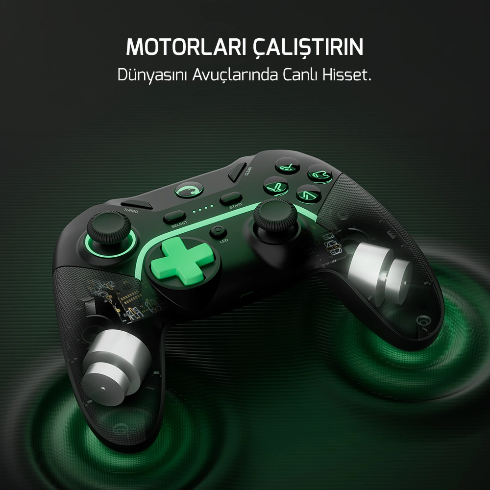 GamePower Vitrus Hall Effect Joystickli Kablosuz Gamepad (2.4G/Bluetooth) (PC Uyumlu)