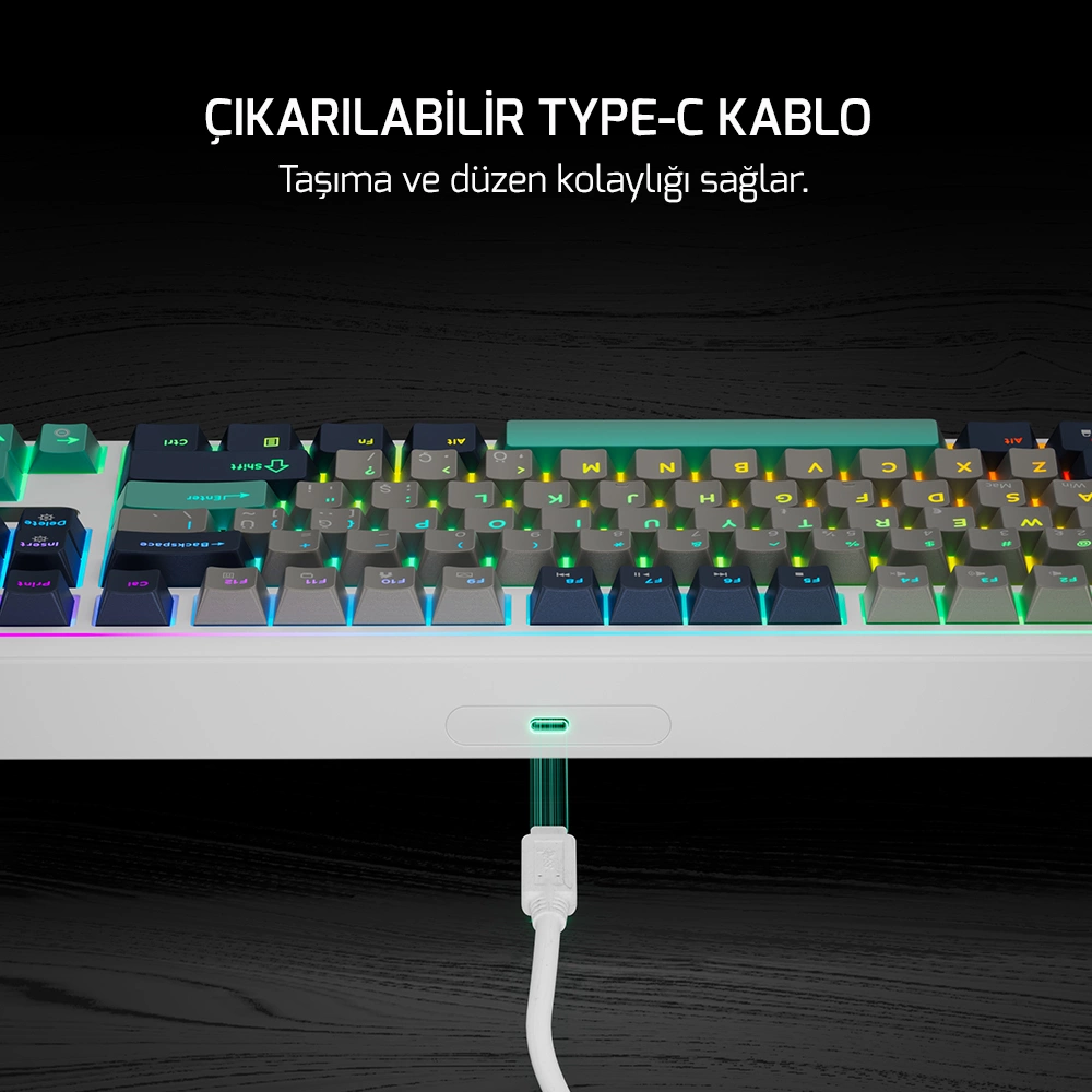 GamePower Zoom Hot Swap RGB Kablolu Mekanik Beyaz Gaming Klavye