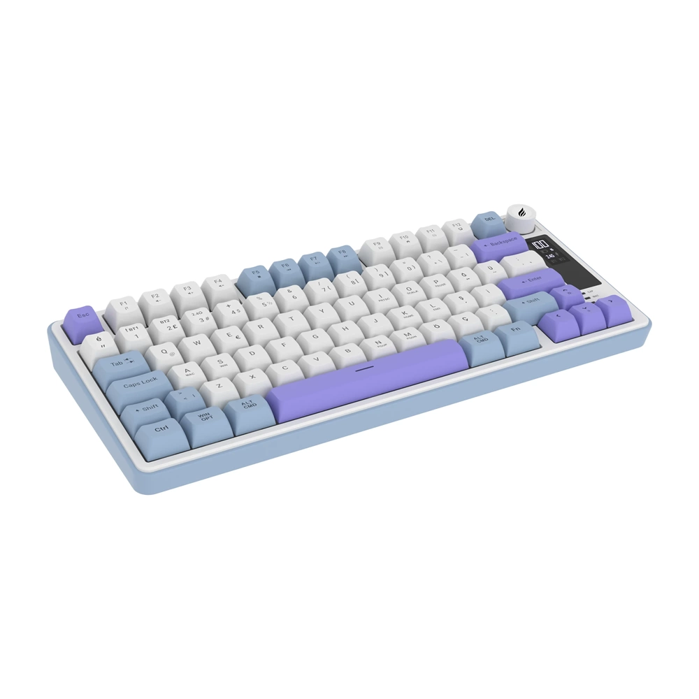 Hawk HK255 Membrane LCD RGB Kablosuz/Bluetooth Mavi Mor %75 Gaming Oyuncu Klavye
