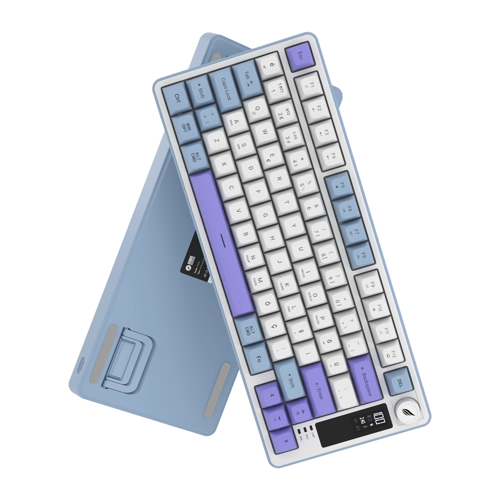 Hawk HK255 Membrane LCD RGB Kablosuz/Bluetooth Mavi Mor %75 Gaming Oyuncu Klavye