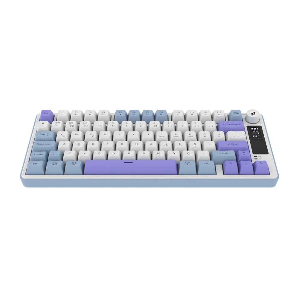 Hawk HK255 Membrane LCD RGB Kablosuz/Bluetooth Mavi Mor %75 Gaming Oyuncu Klavye