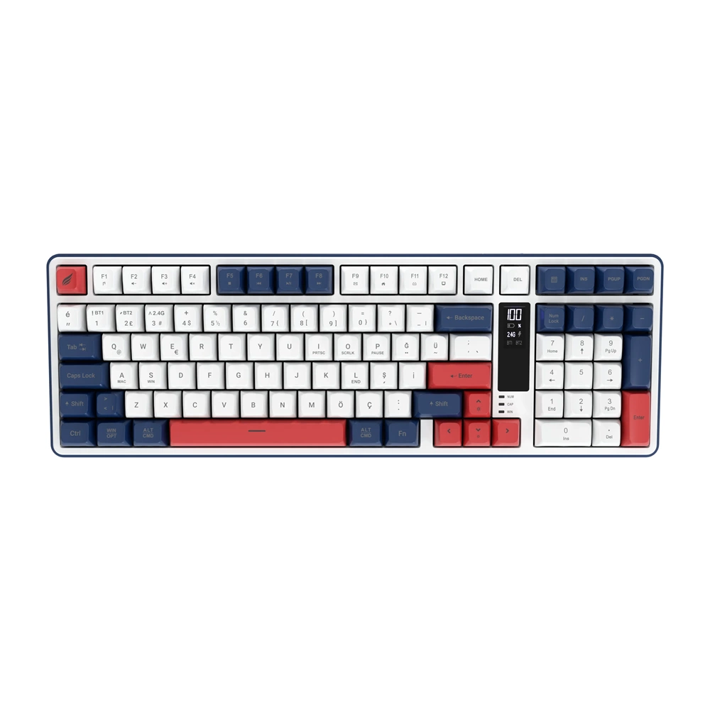 Hawk Gaming HK257 Membrane LCD RGB Kablosuz/Bluetooth Kırmızı Mavi Full Türkçe Gaming Klavye