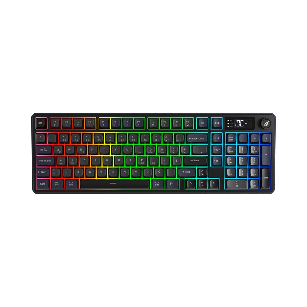 Hawk HK258 Membrane LCD RGB Kablosuz/Bluetooth Gri Mor Gaming Oyuncu Klavye