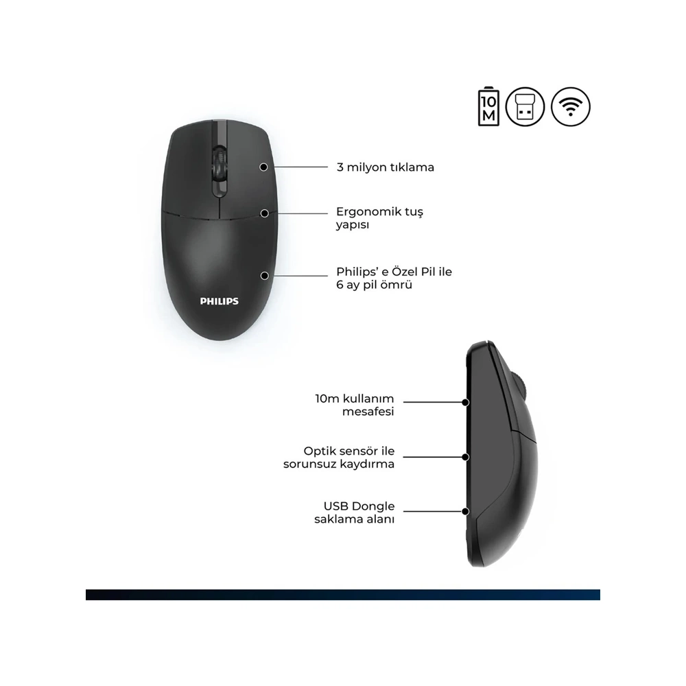 PHILIPS KABLOSUZ MOUSE SPK7347 SİYAH