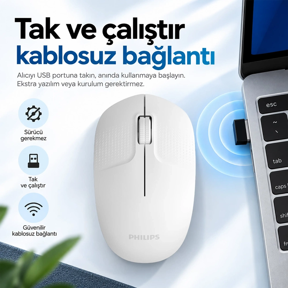 PHİLİPS KABLOSUZ MOUSE SPK7358W BEYAZ