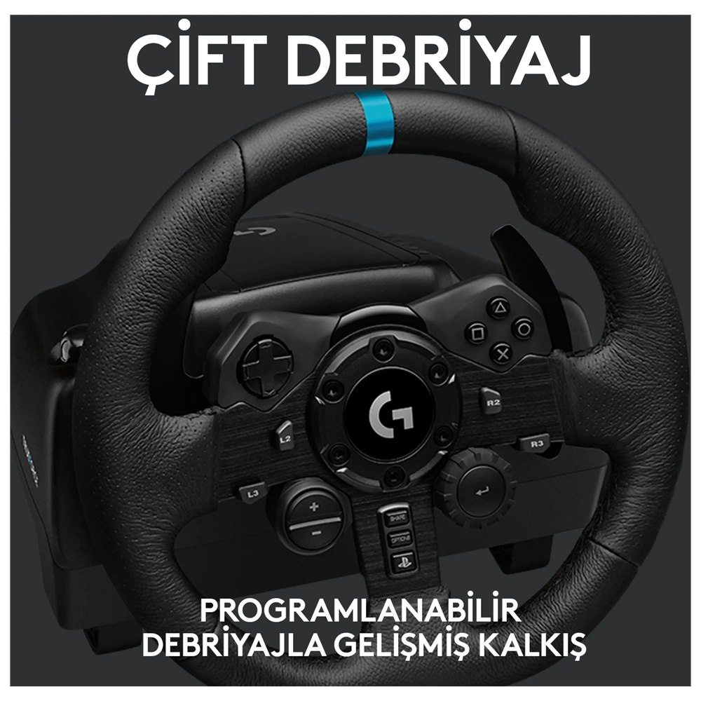 Logitech G923 PS5, PS4 ve PC ile Uyumlu Siyah Yarış Direksiyonu ve Pedalı