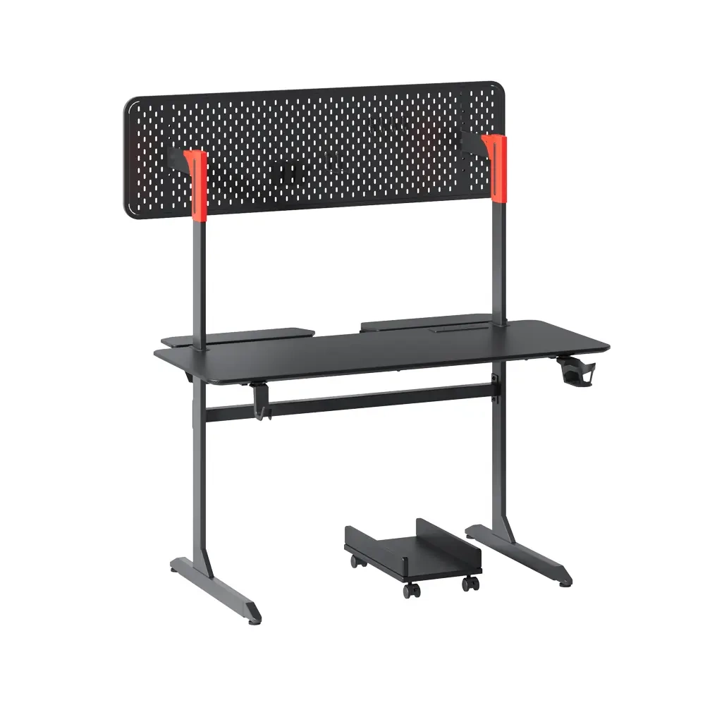 Adax FOCUS Ergonomic with Pegboard & Charging Hub - Black Gaming Desk + PC Holder