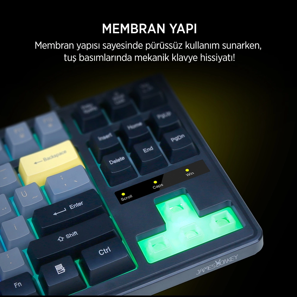 James Donkey JDK87 Rainbow Mekanik Hisli Membran Türkçe Q Gaming 87 Tuş Siyah Klavye
