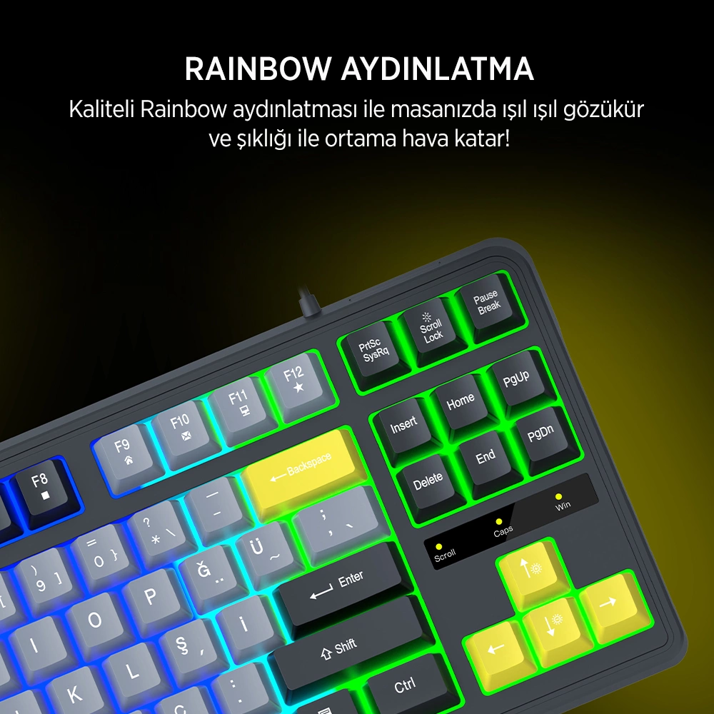 James Donkey JDK87 Rainbow Mekanik Hisli Membran Türkçe Q Gaming 87 Tuş Siyah Klavye