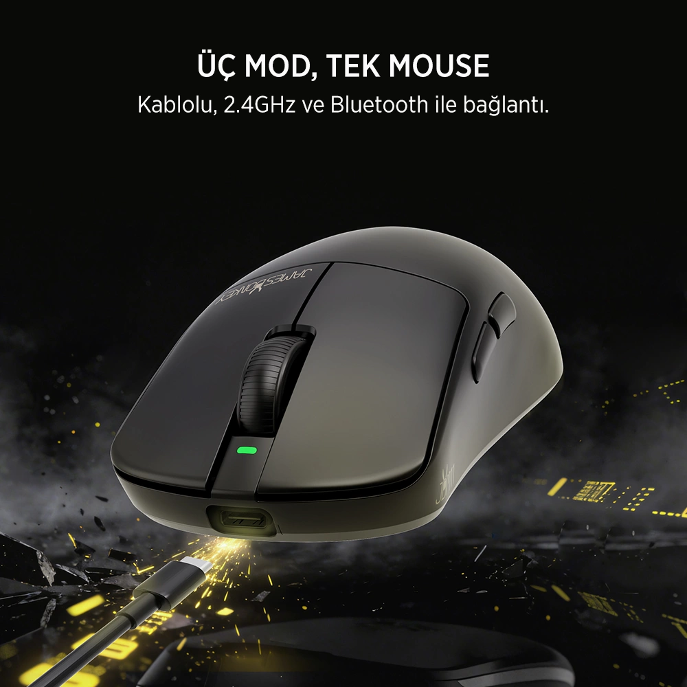 James Donkey JDM11 PAW3311 12.000DPI Triple Mode (Kablolu/Bluetooth/2.4G) Siyah Gaming Mouse