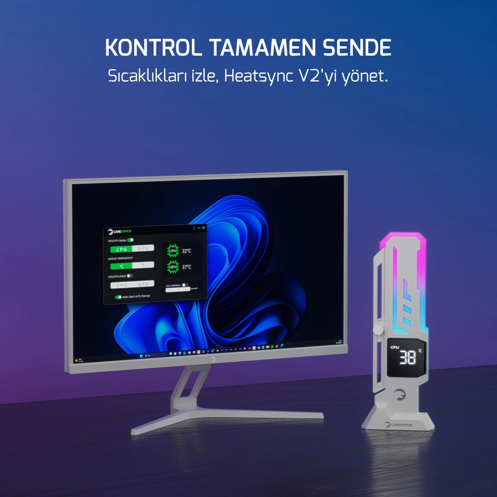 GAMEPOWER HEATSYNC ARGB LCD EKRAN KARTI TUTUCU BEYAZ