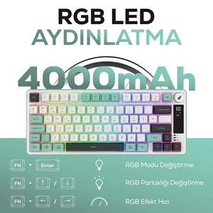 HAWK HK255 MEMBRANE LCD RGB KABLOSUZ/BLUETOOTH GRİ YEŞİL GAMİNG KLAVYE