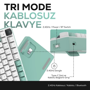 HAWK HK255 MEMBRANE LCD RGB KABLOSUZ/BLUETOOTH GRİ YEŞİL GAMİNG KLAVYE
