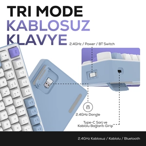 Hawk HK255 Membrane LCD RGB Kablosuz/Bluetooth Mavi Mor %75 Gaming Oyuncu Klavye