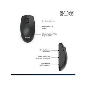 PHILIPS KABLOSUZ MOUSE SPK7347 SİYAH