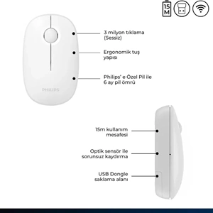 PHILIPS KABLOSUZ MOUSE SPK7378W BEYAZ