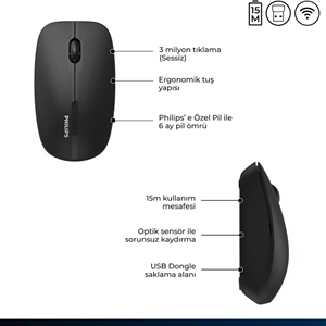 PHILIPS KABLOSUZ BLUETOOTH MOUSE SPK7418 SİYAH