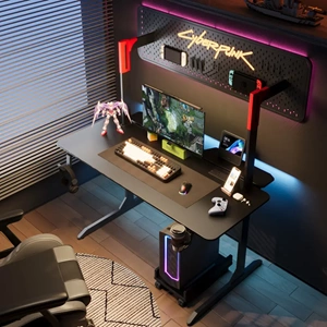Adax FOCUS Ergonomic with Pegboard & Charging Hub - Black Gaming Desk + PC Holder