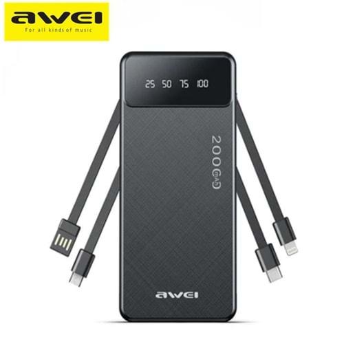 AWEI P132K 20000 MAH MULTIPLE OUTPUT POWER BANK WITH CABLE
