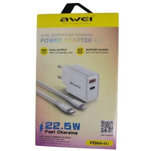 AWEI DUAL OUTPUT 22.5 W FAST CHARGING KIT LIGHTNING