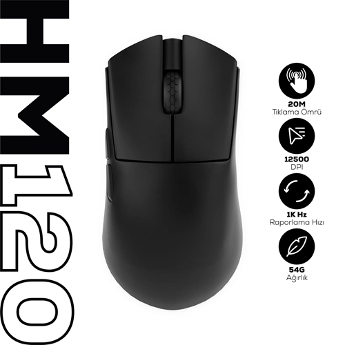 HAWK HM120 1K Hz 12500 DPI Tri-Mode Kablosuz/Bluetooth Siyah Gaming Oyuncu Mouse