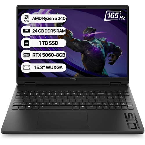 HP HyperX Omen 15 D2QW3EA RTX5060-8GB WUXGA 165Hz AMD Ryzen 5 240 24 GB RAM 1 TB SSD 15,3 inç FreeDOS Laptop Siyah