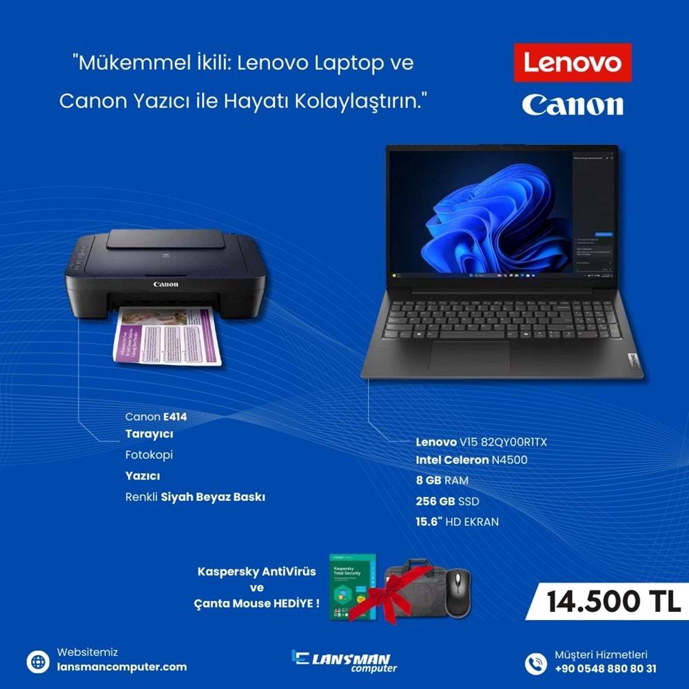 LENOVO V15 82QY00R1TX INTEL CELERON N4500 8 GB RAM 256 GB SSD 15.6 INCH FREEDOS CANON E414 PRINTER COPY SCAN