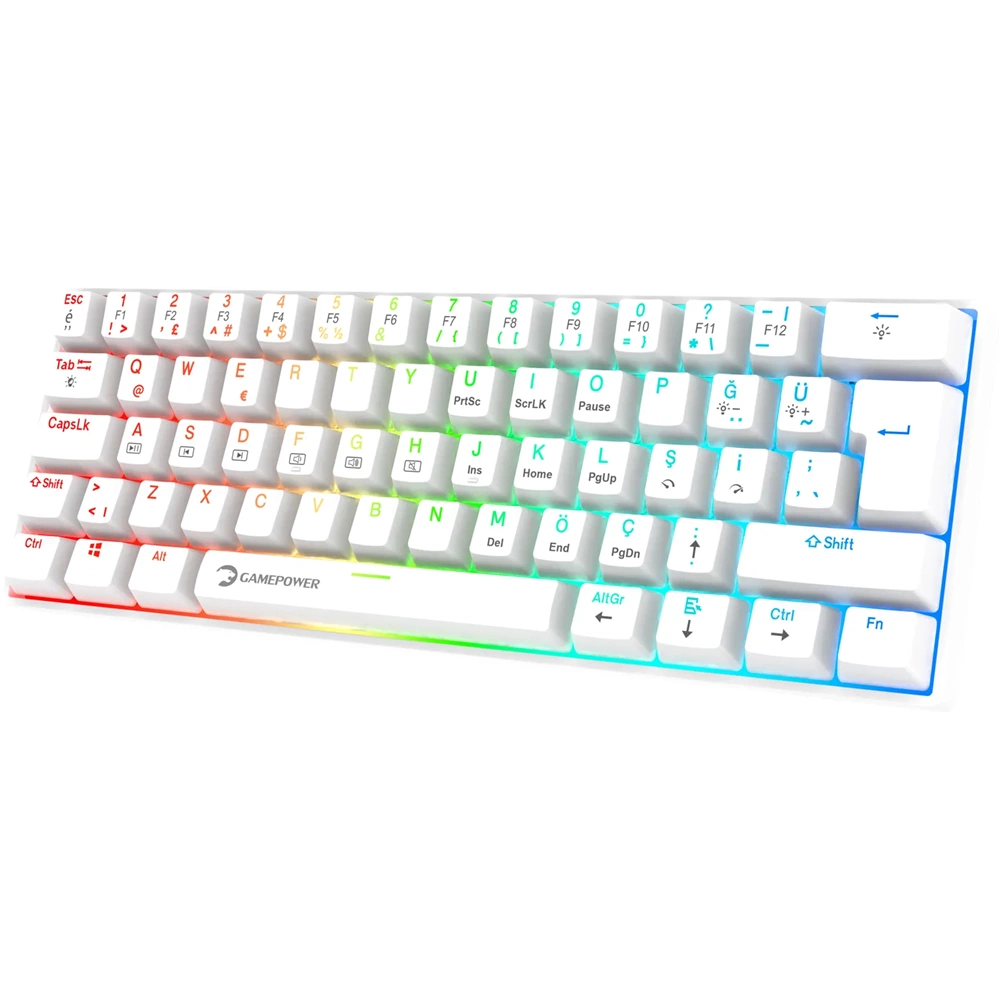 GAMEPOWER LYRA RGB 60M KLAVYE MEKANIK BLUE SWITCH BEYAZ