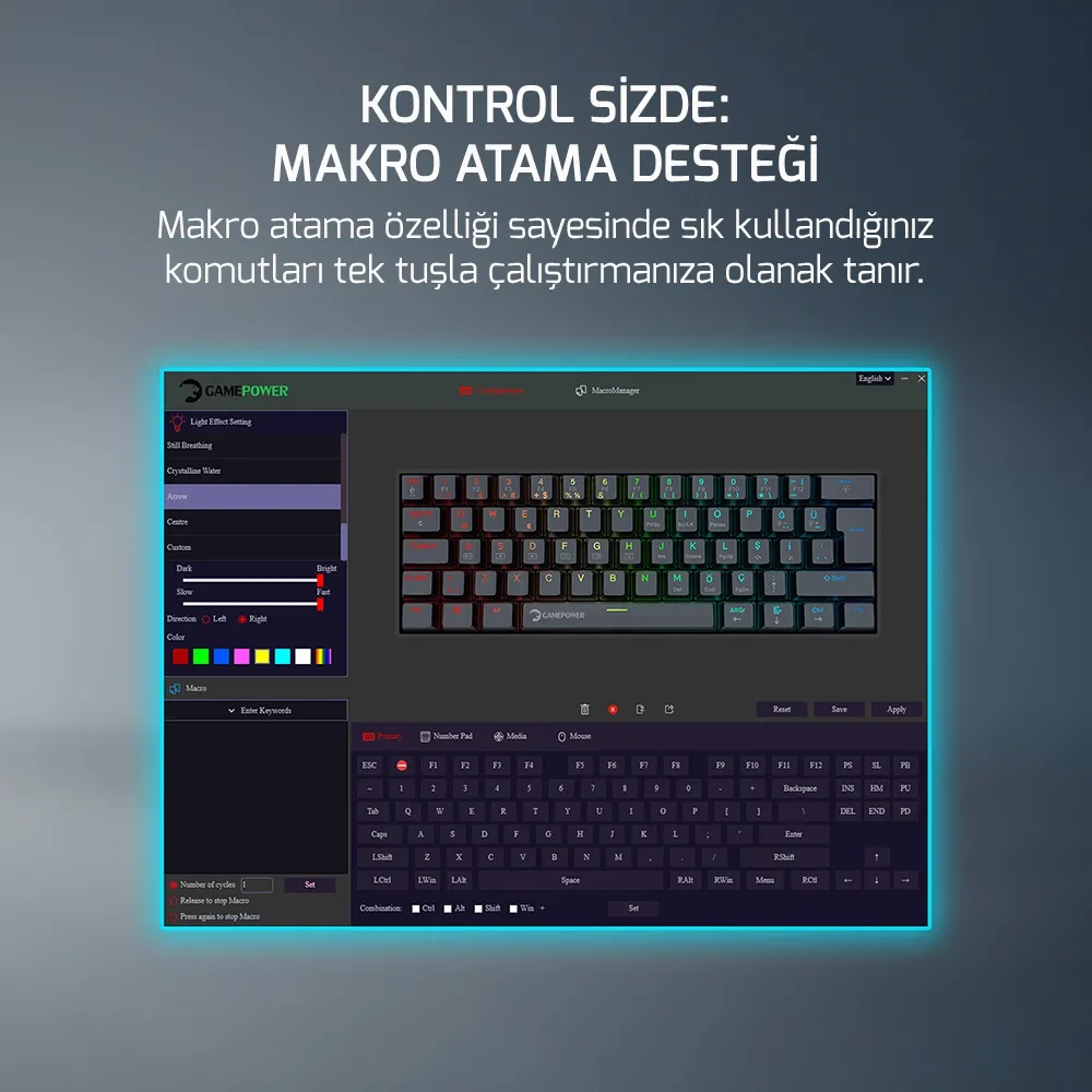 GAMEPOWER LYRA RGB 60M KLAVYE MEKANIK BLUE SWITCH BEYAZ