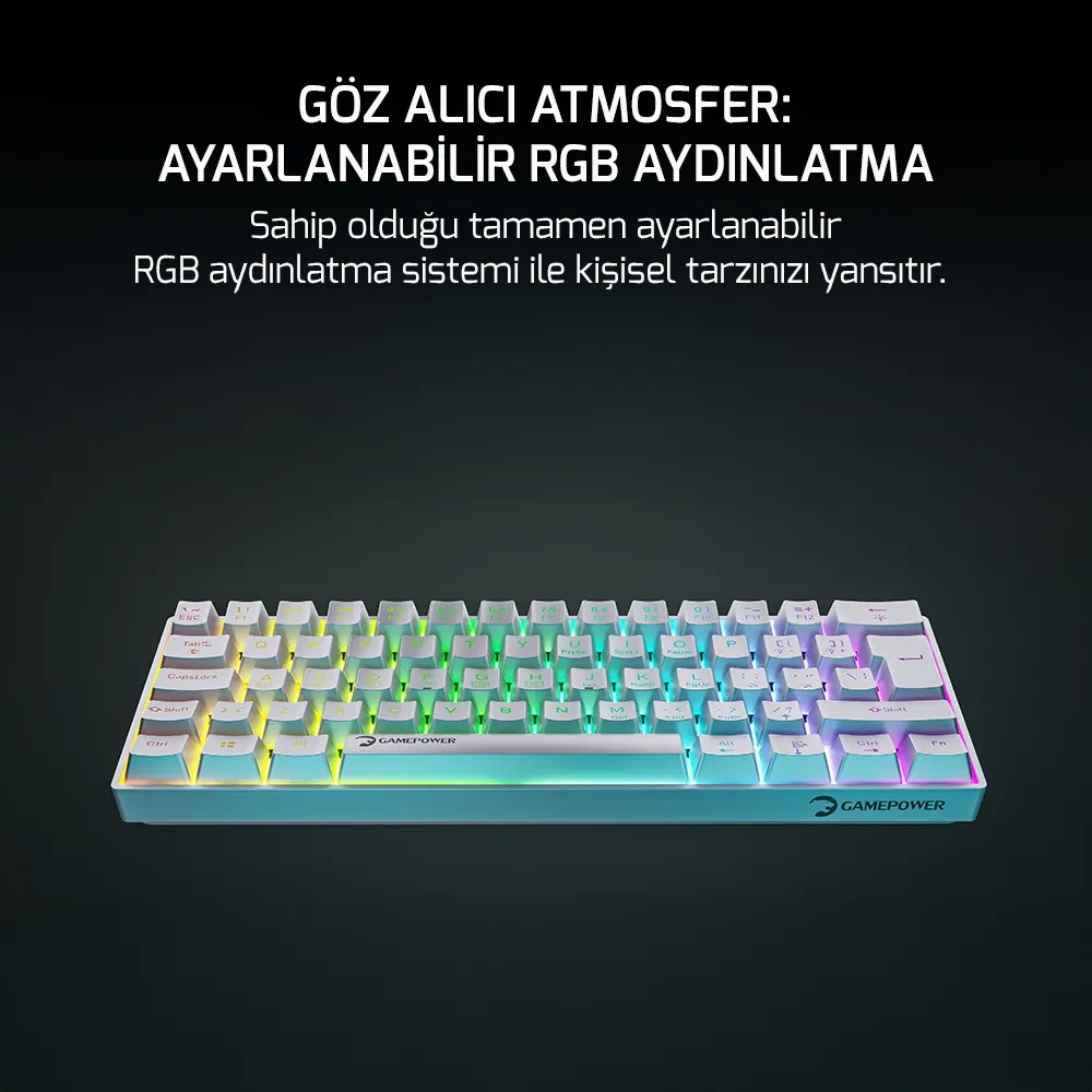 GAMEPOWER LYRA RGB 60M KLAVYE MEKANIK BLUE SWITCH BEYAZ