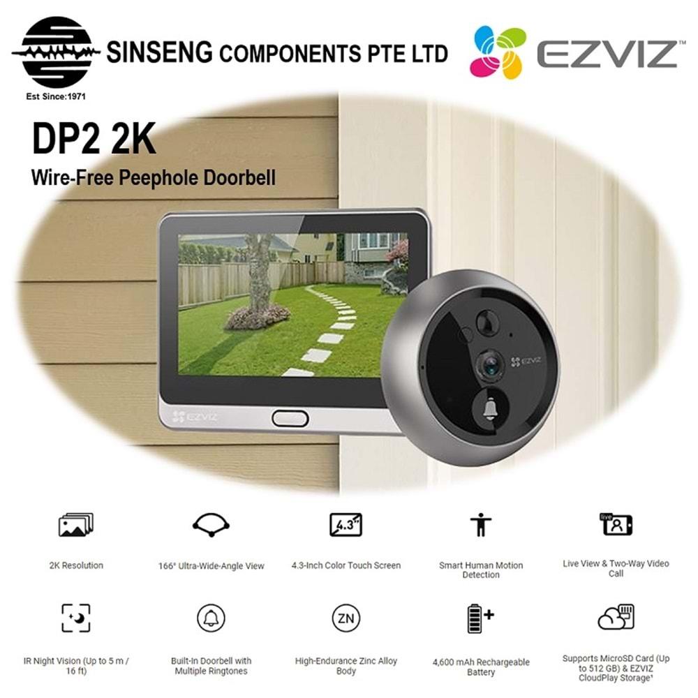 Ezviz Kablosuz Gözetleme Deliği Kapı Zili DP2