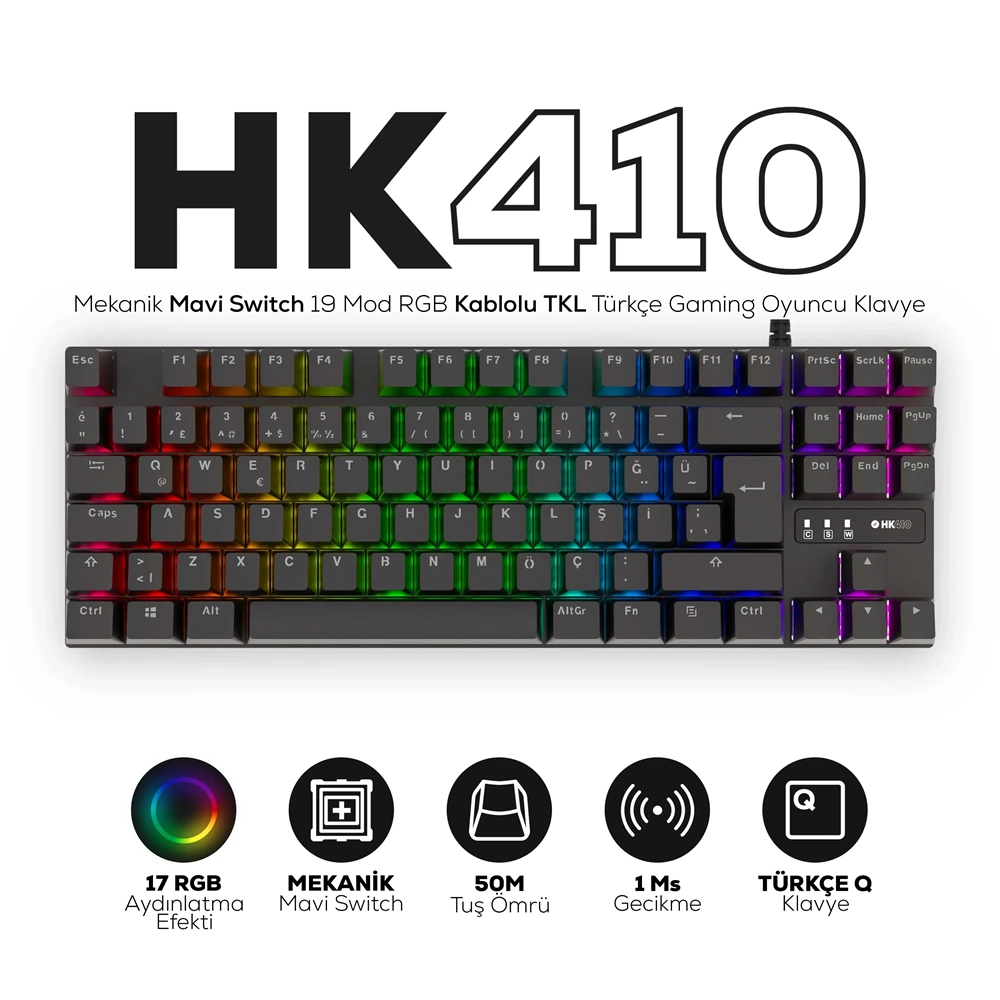 HAWK HK410M MEKANİK BLUE SWITCH RGB KABLOLU GAMING KLAVYE