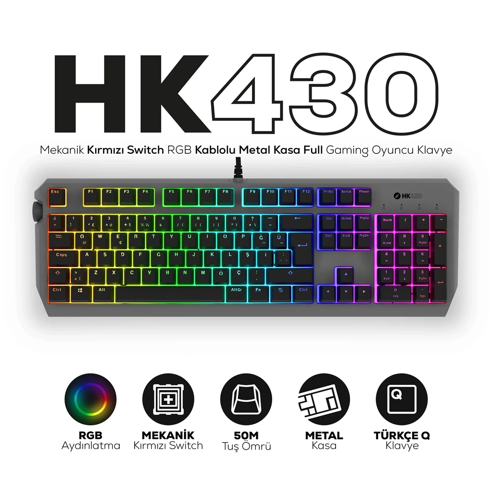 HAWK HK430K RED Switch Kablolu Metal Kasa Mekanik Gaming Klavye