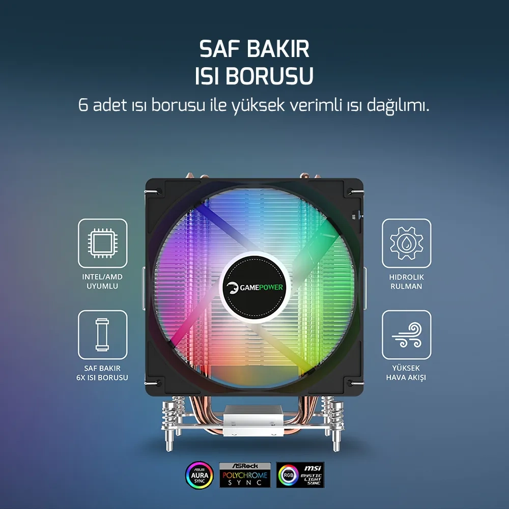 GamePower Glace TC6 ARGB 120mm LGA1851/LGA1700/AM5 İşlemci Soğutucu