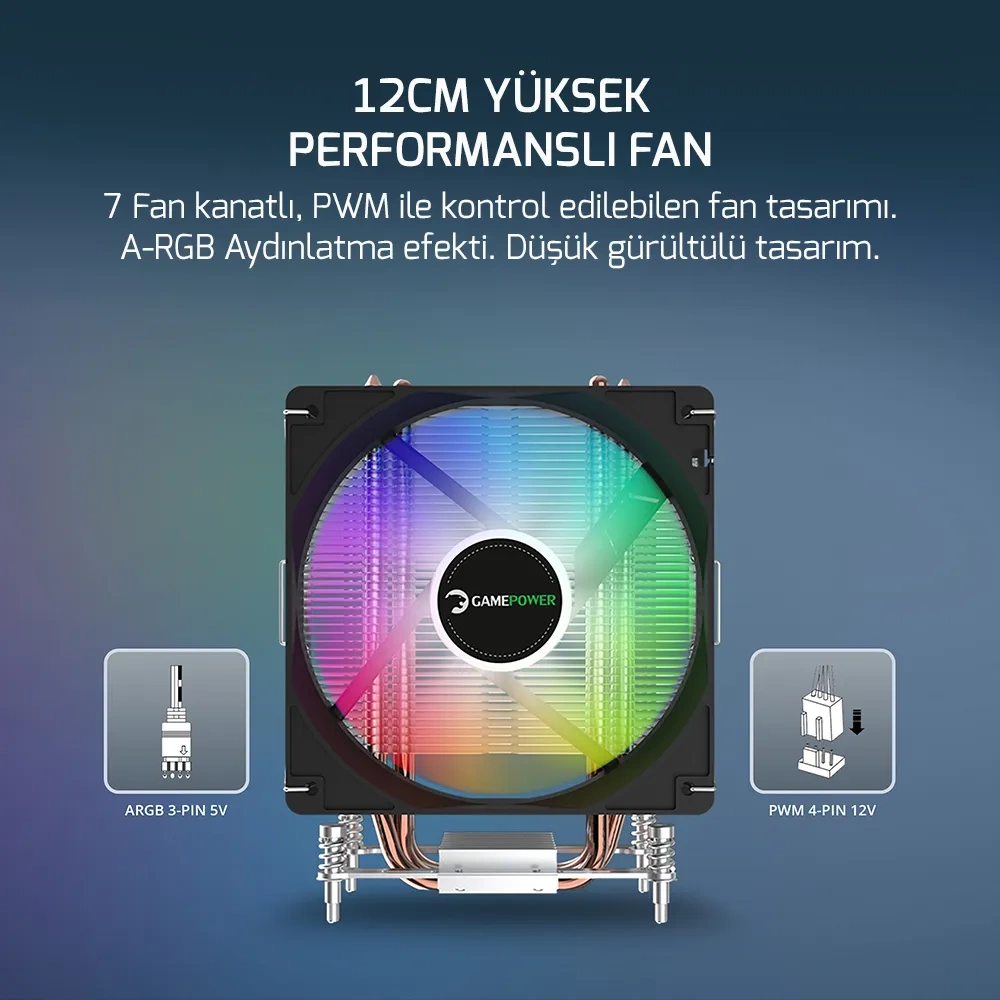GamePower Glace TC6 ARGB 120mm LGA1851/LGA1700/AM5 İşlemci Soğutucu