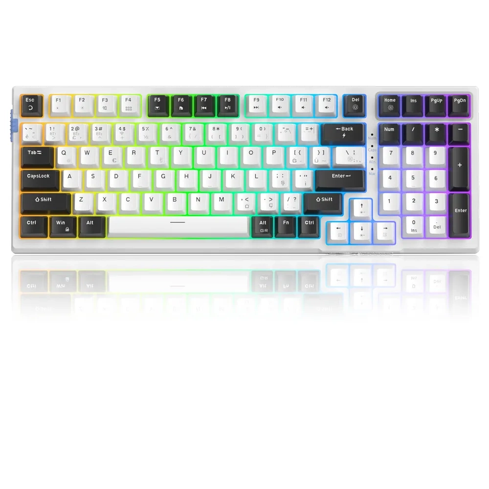 MageGee SKY98 Kablosuz/Bluetooth/Kablolu RGB Hot-Swap Gasket Siyah-Beyaz Gaming Mekanik Klavye