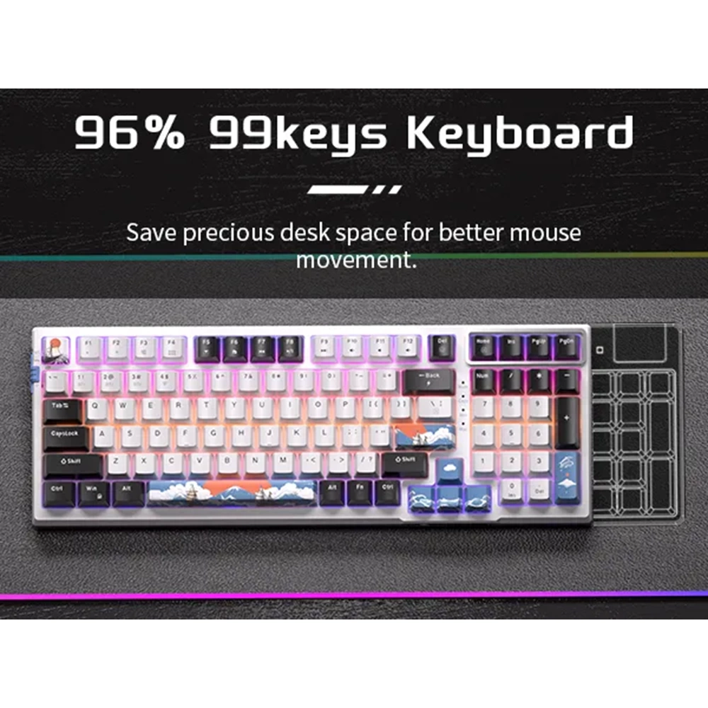 MageGee SKY98 Kablosuz/Bluetooth/Kablolu RGB Hot-Swap Gasket Siyah-Beyaz Gaming Mekanik Klavye