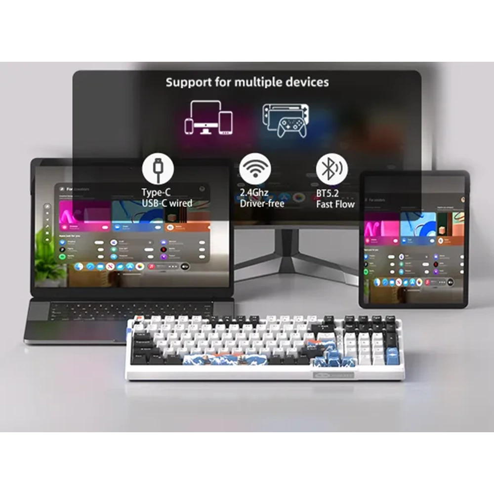 MageGee SKY98 Kablosuz/Bluetooth/Kablolu RGB Hot-Swap Gasket Siyah-Beyaz Gaming Mekanik Klavye