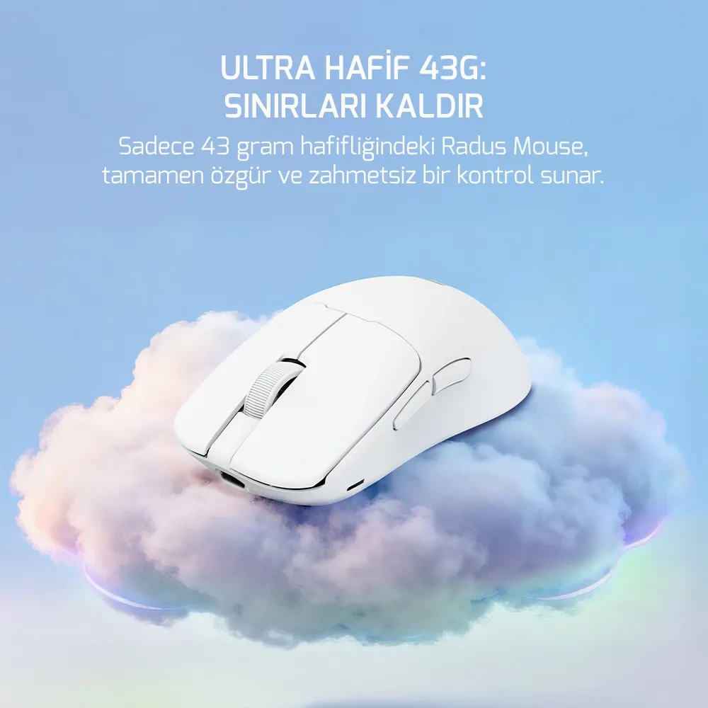 GamePower Radus 12.000DPI Triple Mode (Kablolu/Bluetooth/2.4G) Beyaz Gaming Mouse