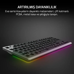 GamePower Eva 7 60M Mekanik Kablolu, 2.4Ghz, Bluetooth 3 Mod Red Switch Türkçe Q 88 Tuş USB RGB Gaming Klavye