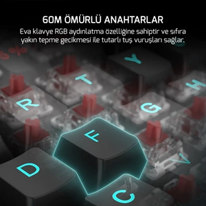 GamePower Eva 7 60M Mekanik Kablolu, 2.4Ghz, Bluetooth 3 Mod Blue Switch Türkçe Q 88 Tuş USB RGB Gaming Klavye
