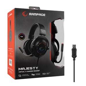 RAMPAGE MAJESTY SIYAH RGB LED 7.1 SURROUND SOUND SYSTEM GAMING MIK OYUNCU KULAKLIĞI