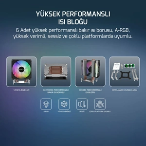 GamePower Glace TC6 ARGB 120mm LGA1851/LGA1700/AM5 İşlemci Soğutucu