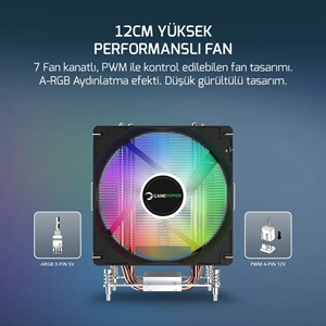 GamePower Glace TC6 ARGB 120mm LGA1851/LGA1700/AM5 İşlemci Soğutucu