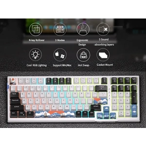 MageGee SKY98 Kablosuz/Bluetooth/Kablolu RGB Hot-Swap Gasket Siyah-Beyaz Gaming Mekanik Klavye